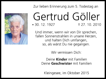Anzeige von Gertrud Göller von MGO