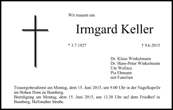 Anzeige von Irmgard Keller von MGO