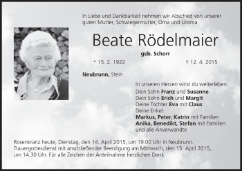 Anzeige von Beate Rödelmaier von MGO
