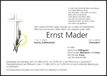 Anzeige von Ernst Mader von MGO