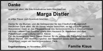 Anzeige von Marga Distler von MGO