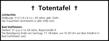 Anzeige von Totentafel vom 17.10.2015 von MGO