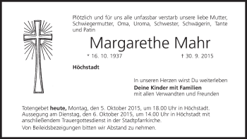Anzeige von Margarethe Mahr von MGO