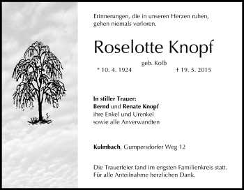 Anzeige von Roselotte Knopf von MGO