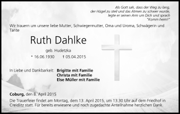Anzeige von Ruth Dahlke von MGO