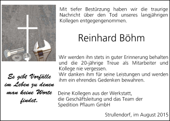 Anzeige von Reinhard Böhm von MGO