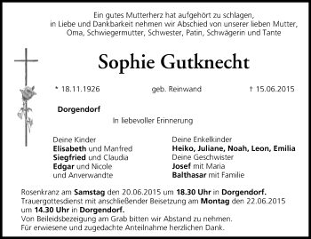 Anzeige von Sophie Gutknecht von MGO