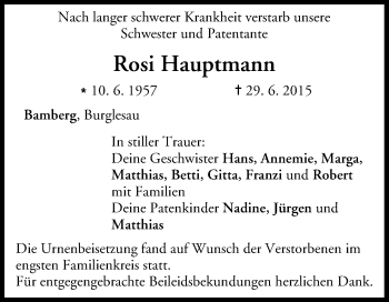Anzeige von Rosi Hauptmann von MGO