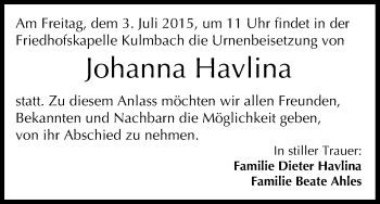 Anzeige von Johanna Havlina von MGO