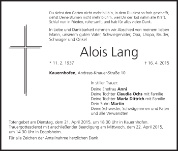 Anzeige von Alois Lang von MGO