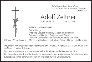 Anzeige von Adolf Zeltner von MGO