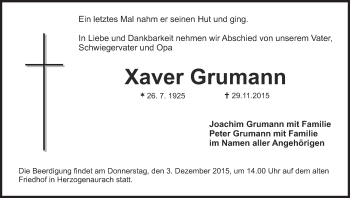 Anzeige von Xaver Grumann von MGO