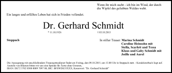 Anzeige von Gerhard Schmidt von MGO