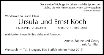Anzeige von Ursula und Ernst  Koch von MGO