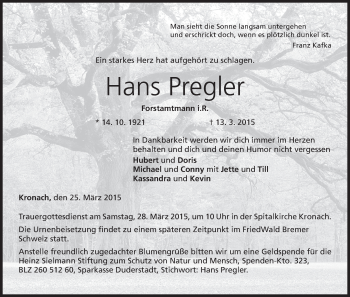 Anzeige von Hans Pregler von MGO