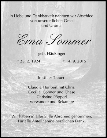 Anzeige von Erna Sommer von MGO