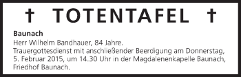 Anzeige von Totentafel vom 05.02.2015 von MGO