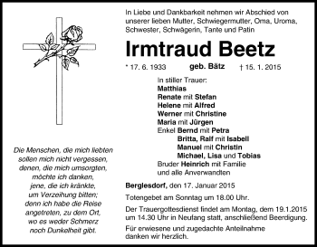 Anzeige von Irmtraud Beetz von MGO