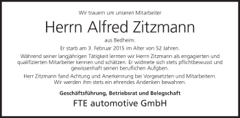 Anzeige von Alfred Zitzmann von MGO