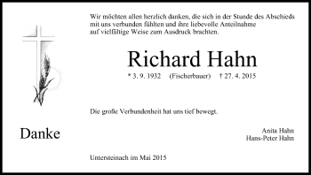 Anzeige von Richard Hahn von MGO