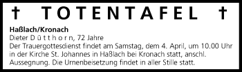 Anzeige von Totentafel 04.04.2015 von MGO