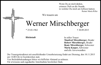 Anzeige von Werner Mirschberger von MGO