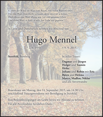 Anzeige von Hugo Mennel von MGO