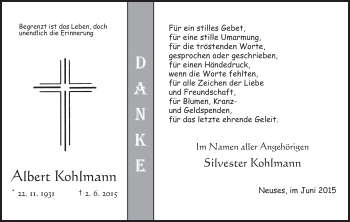 Anzeige von Albert Kohmann von MGO