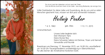Anzeige von Heilwig Peuker von MGO