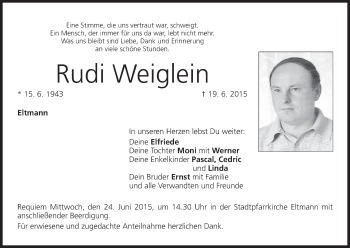 Anzeige von Rudi Weiglein von MGO