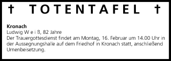 Anzeige von Totentafel vom 14.02.2015 von MGO