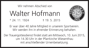 Anzeige von Walter Hofmann von MGO