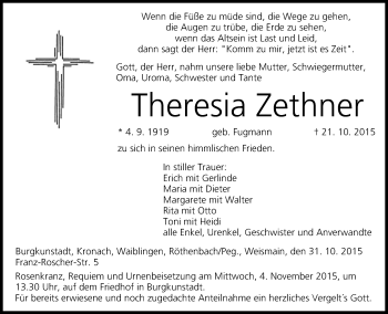 Anzeige von Theresia Zethner von MGO