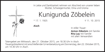Anzeige von Kunigunda Zöbelein von MGO