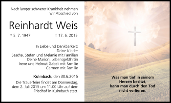 Anzeige von Reinhardt Weis von MGO