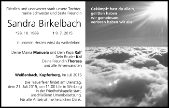 Anzeige von Sandra Birkelbach von MGO