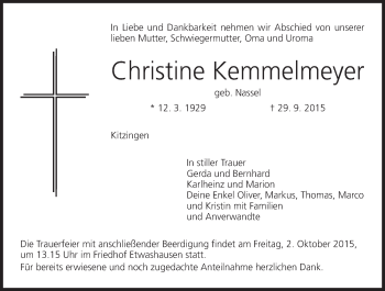 Anzeige von Christine Kemmelmeyer von MGO