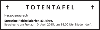 Anzeige von Totentafel, vom 09.04.2015 von MGO