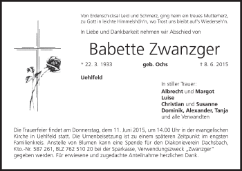 Anzeige von Babette Zwanzger von MGO