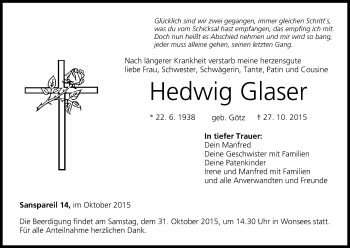 Anzeige von Hedwig Glaser von MGO
