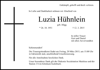 Anzeige von Luzia Hühnlein von MGO