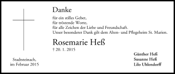 Anzeige von Rosemarie Heß von MGO