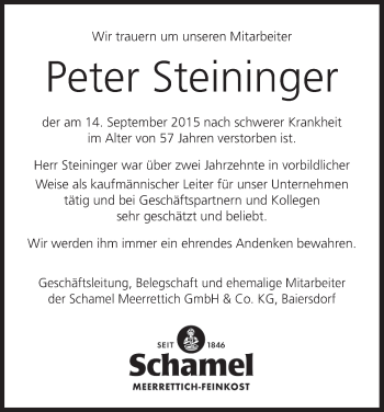 Anzeige von Peter Steininger von MGO