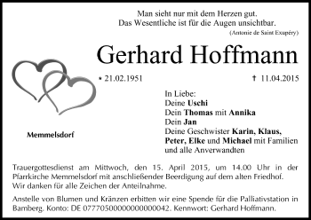 Anzeige von Gerhard Hoffmann von MGO