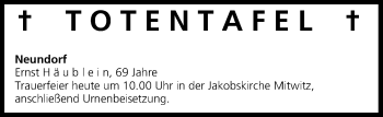 Anzeige von Totentafel vom 17.01.2015 von MGO