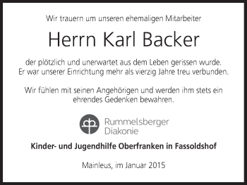 Anzeige von Karl Backer von MGO