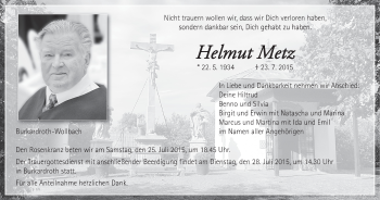 Anzeige von Helmut Metz von MGO