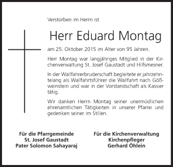 Anzeige von Eduard Montag von MGO