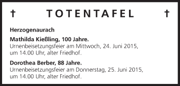 Anzeige von Totentafel vom 23.06.2015 von MGO