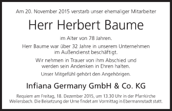 Anzeige von Herbert Baume von MGO